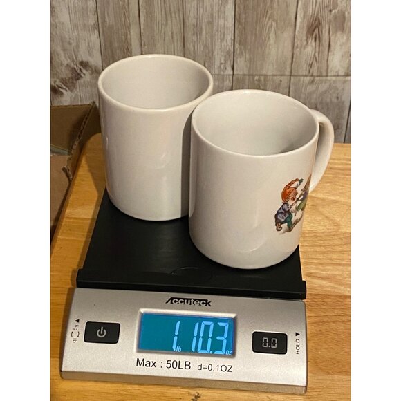 Vintage Ceramic Set of 2 Mugs with Whimsical Garden Gnome & Mouse Dancing Design - Picture 9 of 9